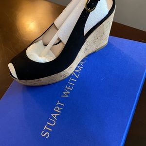 Brand new Stuart Weitzman black suede wedges 5.5